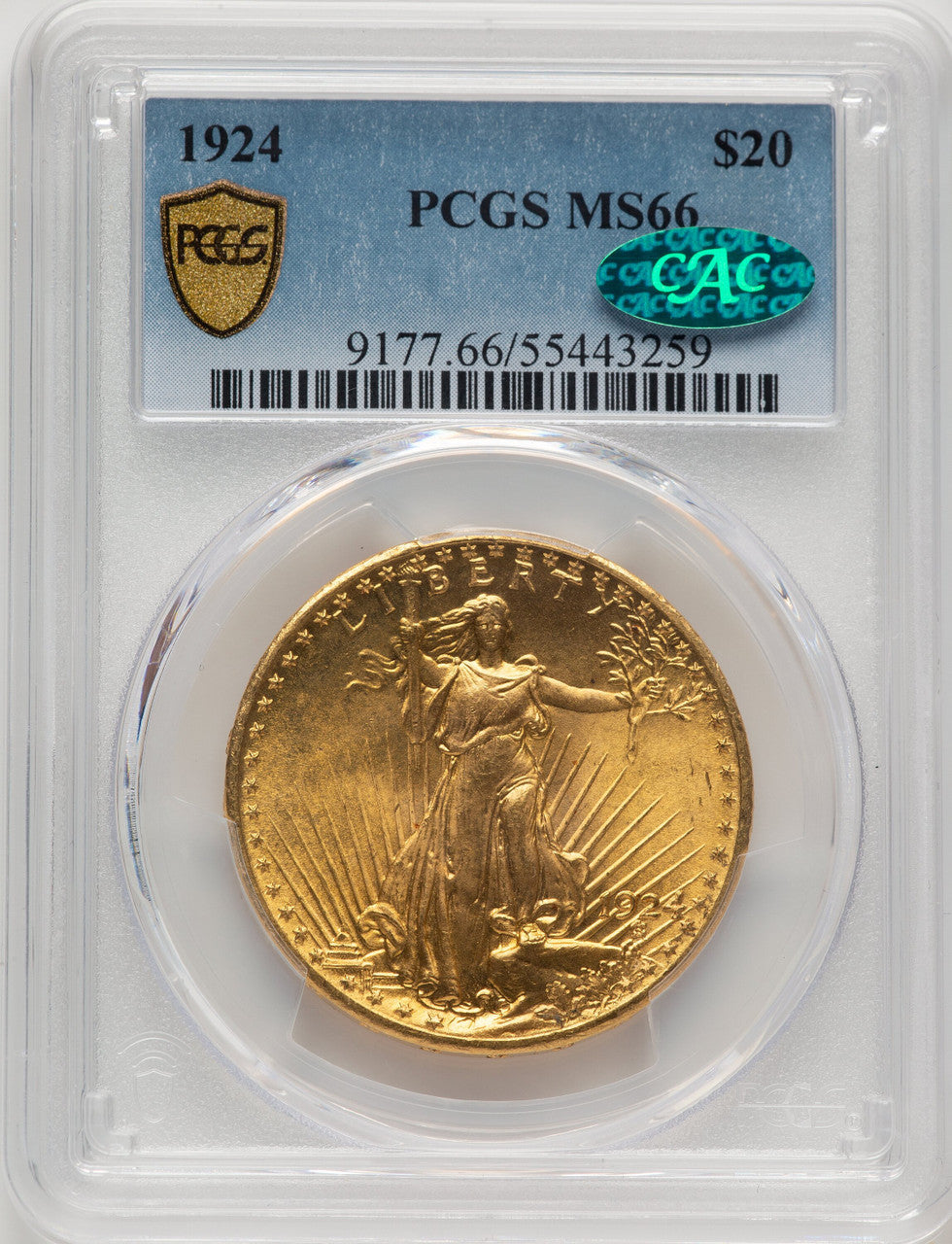 1924 $20 Saint CAC Saint-Gaudens Double Eagle PCGS MS66