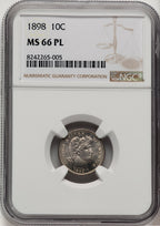 1898 10C Barber Dime NGC MS66