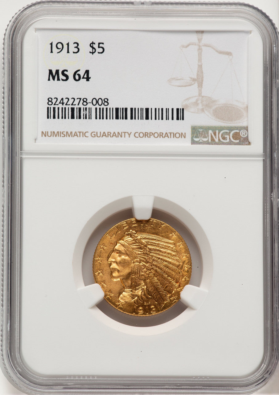 1913 $5 Indian Half Eagle NGC MS64 (771365021)