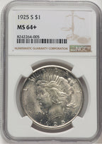 1925-S Peace Dollar NGC MS64+