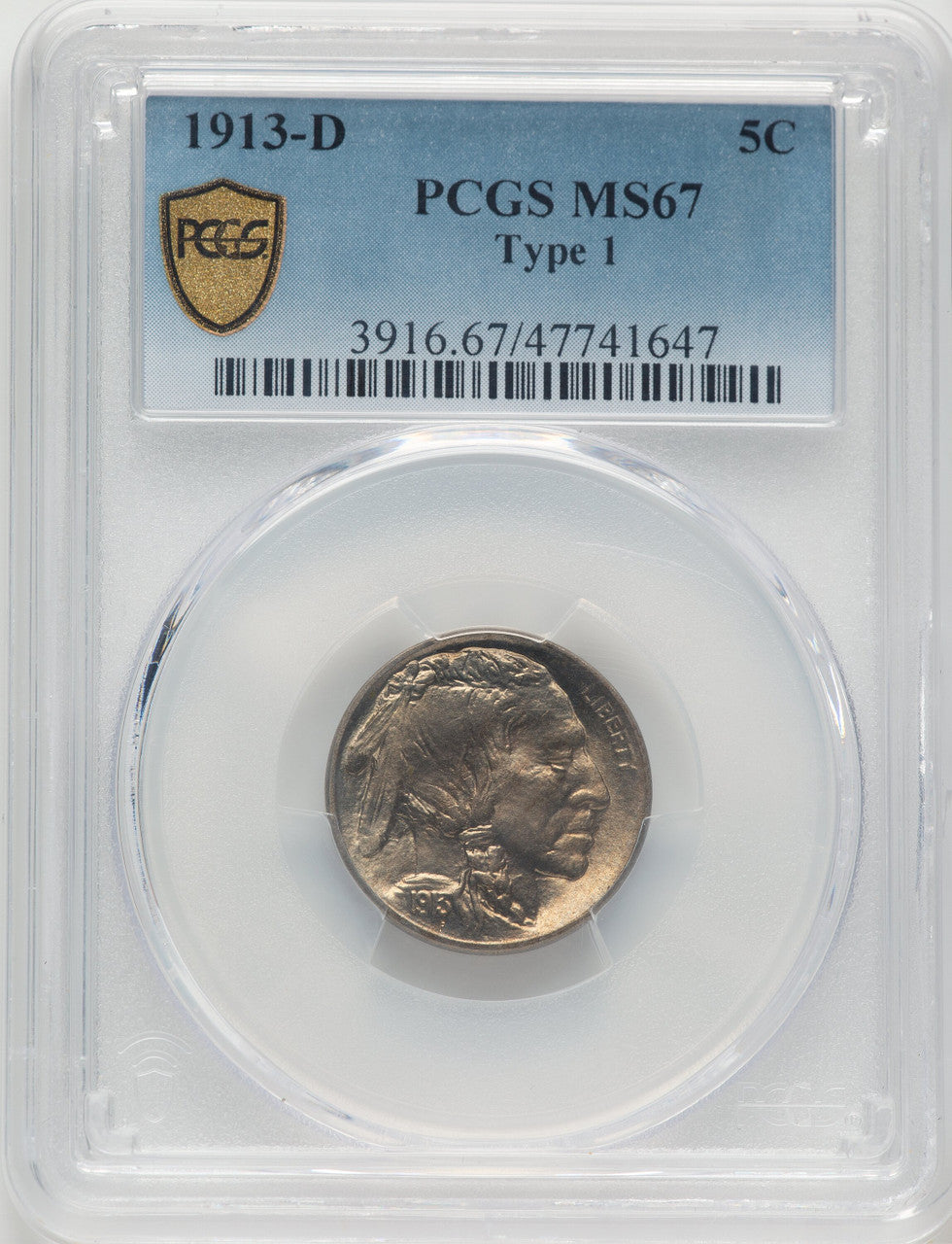 1913-D T-1 5C Buffalo Nickel PCGS MS67