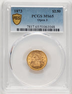 1873 $2.50 Open 3 Liberty Quarter Eagle PCGS MS65