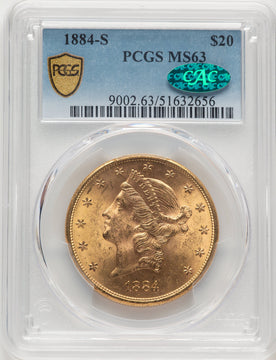1884-S $20 CAC Liberty Double Eagle PCGS MS63
