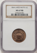 1864 Large Motto RB Two Cent Pieces NGC MS67