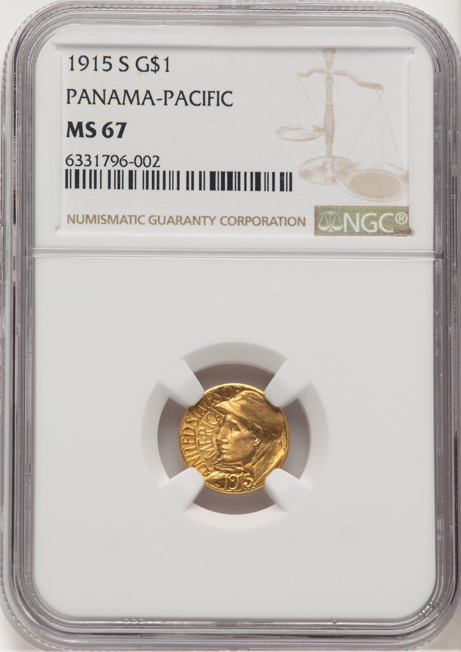 1915-S G$1 PAN-PAC Gold Dollar Brown Label Commemorative Gold NGC MS67