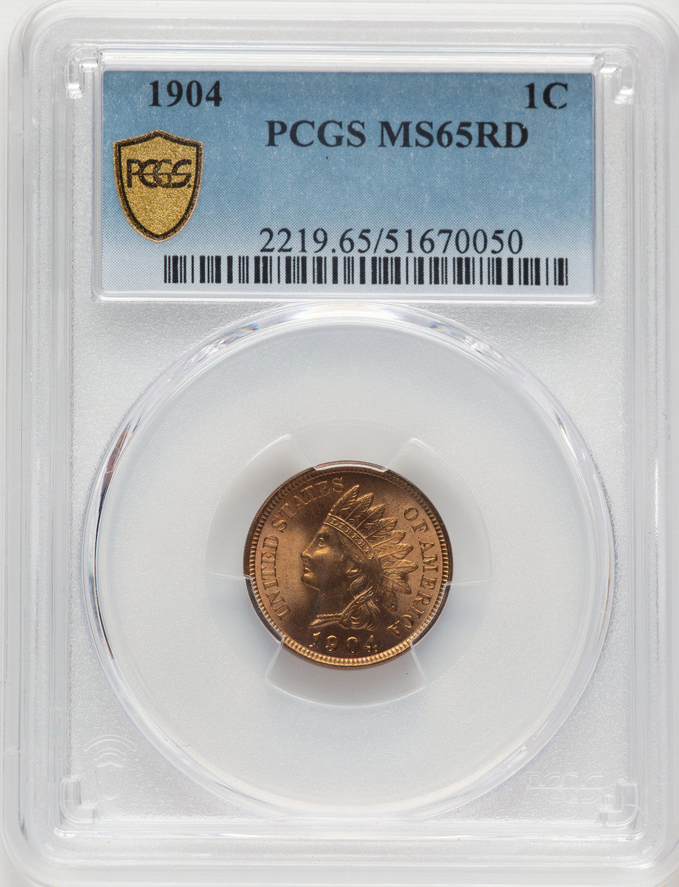 1904 1C RD Indian Cent PCGS MS65