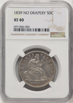1839 50C NO DRAPERY Seated Half Dollar NGC XF40