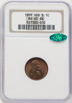 1909-S 1C VDB RB CAC Lincoln Cent NGC MS65
