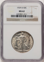 1929-D 50C Walking Liberty Half Dollar NGC MS62