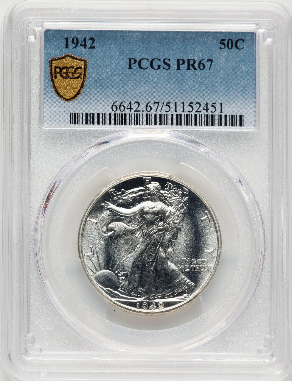 1942 50C Proof Walking Liberty Half Dollar PCGS PR67