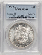 1892-CC Morgan Dollar PCGS MS63 (776660010)
