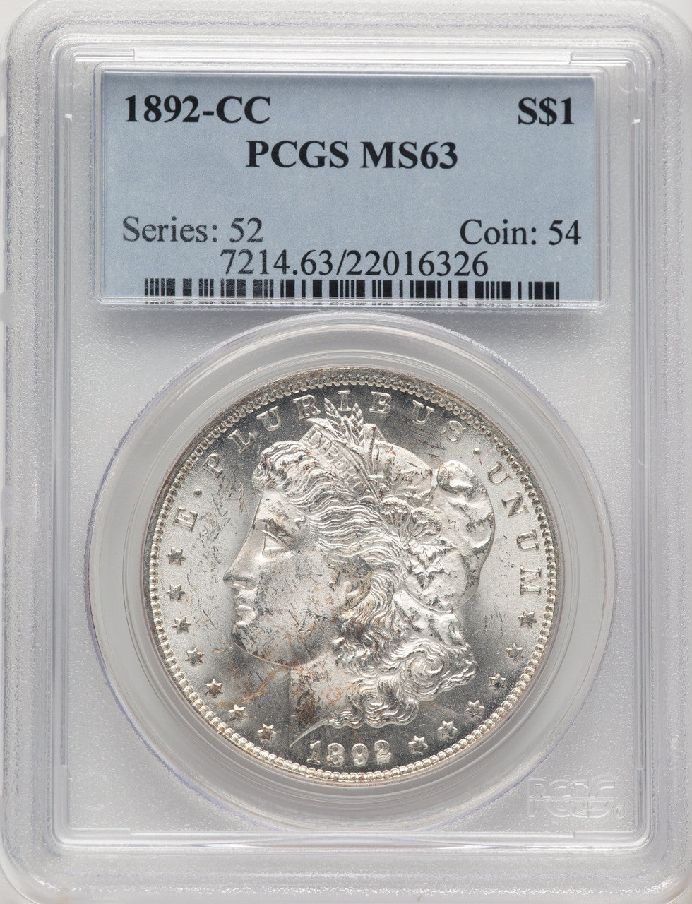 1892-CC Morgan Dollar PCGS MS63 (776660010)