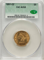 1891-CC $5 Liberty Half Eagle CACG AU58