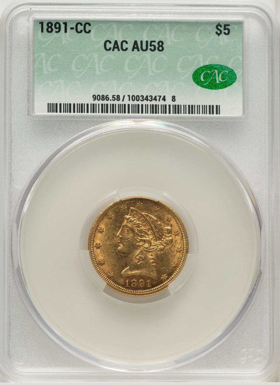 1891-CC $5 Liberty Half Eagle CACG AU58
