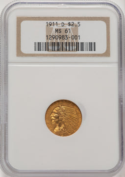 1911-D $2.50 Indian Quarter Eagle NGC MS61 (776661080)