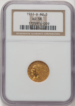 1911-D $2.50 Indian Quarter Eagle NGC AU58 (776661083)