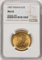 1907 $10 No Motto Indian Eagle NGC MS65