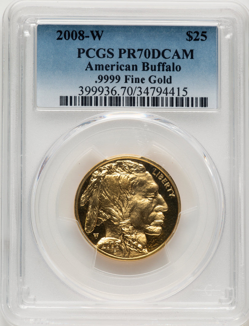 2008-W $25 Half-Ounce Gold Buffalo Blue Gradient PCGS PR70