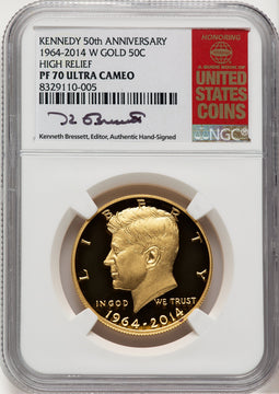 2014-W 50C Kennedy Gold 50th Anniversary Kenneth Bressett Red Book Proof Kennedy Half Dollar NGC PR70 (773826014)