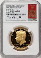 2014-W 50C Kennedy Gold 50th Anniversary Kenneth Bressett Red Book Proof Kennedy Half Dollar NGC PR70 (773826014)