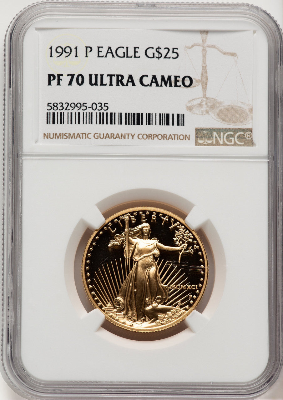 1991-P $25 Half-Ounce Gold Eagle Brown Label NGC PF70 (776771002)