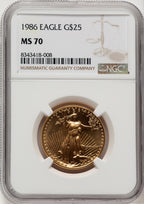 1986 $25 Half-Ounce Gold Eagle Brown Label NGC MS70 (776321032)