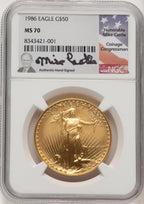 1986 $50 One-Ounce Gold Eagle Mike Castle NGC MS70