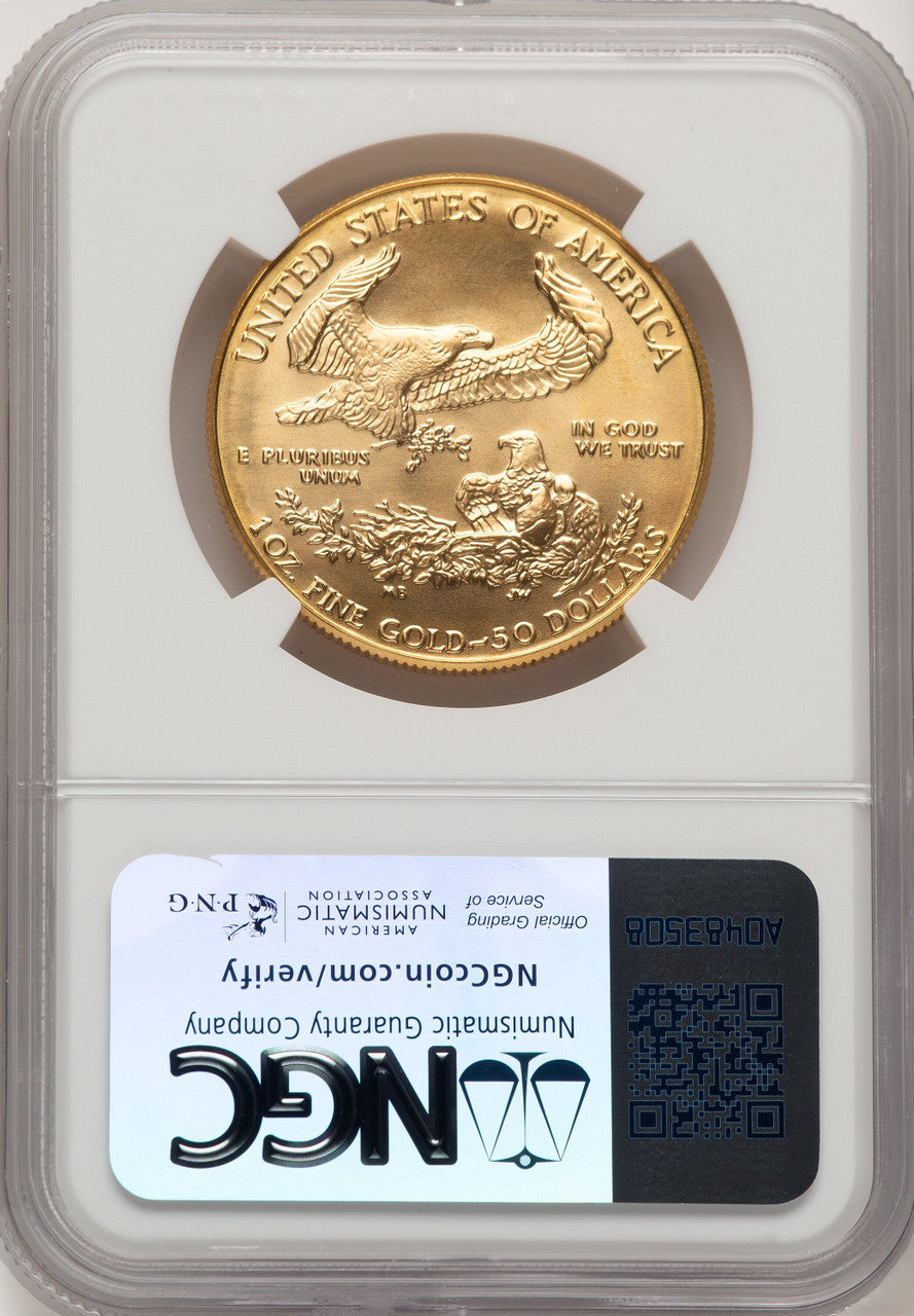 1986 $50 One-Ounce Gold Eagle Mike Castle NGC MS70