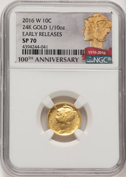 2016-W 10C Mercury Dime 100th Anniversary Gold Centennial 100th Anniversary Modern Commemoratives NGC MS70