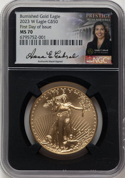 2023-W Burnished Gold Eagle 1 oz FDI Anna Cabral NGC MS70