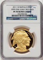 2011-W $50 One-Ounce Gold Buffalo First Strike ER Blue NGC PF70 (520980052)