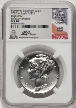 2020-W Palladium Eagle 1 oz Burnished FDI David Motl NGC MS70
