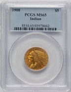 1908 $5 Indian Indian Half Eagle PCGS MS65 (776577002)