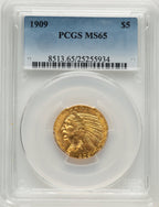 1909 $5 Indian Half Eagle PCGS MS65 (776577003)