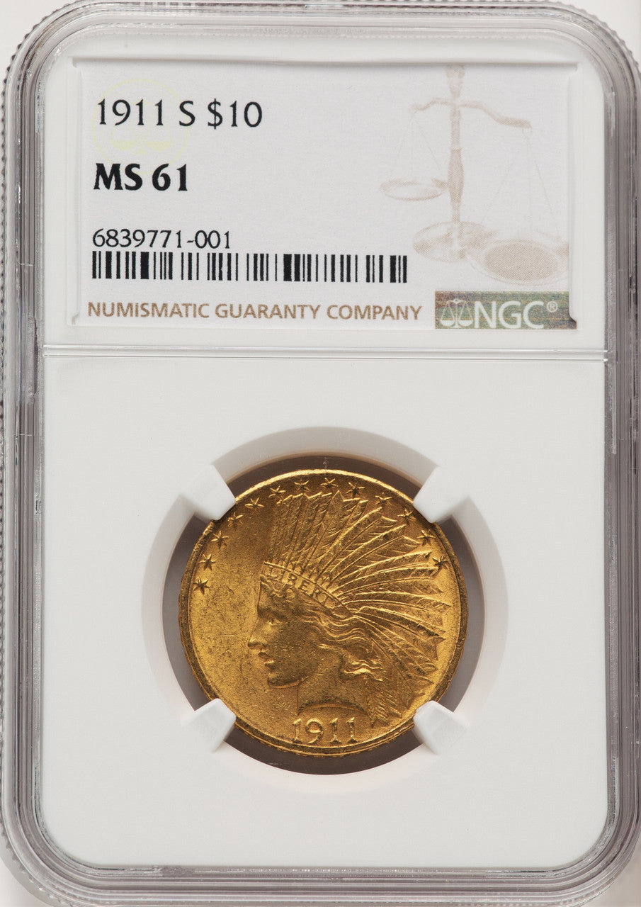 1911-S $10 Indian Eagle NGC MS61 (520939024)