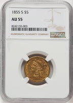 1855-S $5 Liberty Half Eagle NGC AU55