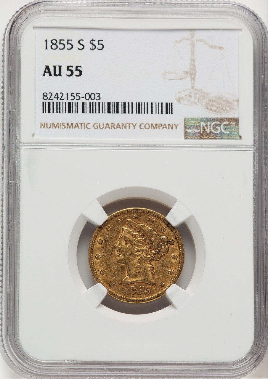 1855-S $5 Liberty Half Eagle NGC AU55