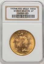 1908 NM $20 Wells Fargo Saint-Gaudens Double Eagle NGC MS67 (776494007)