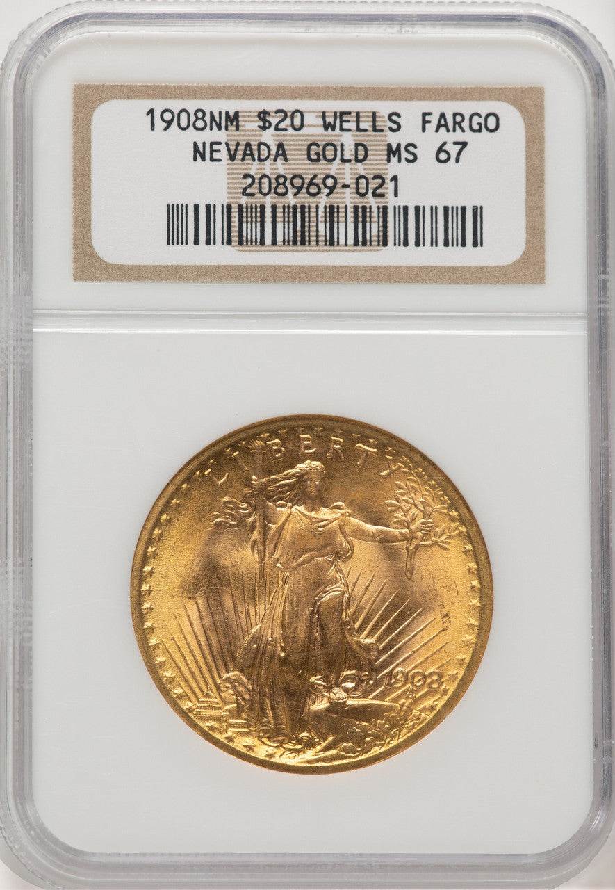 1908 NM $20 Wells Fargo Saint-Gaudens Double Eagle NGC MS67 (776494007)