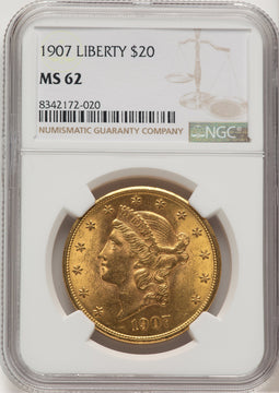 1907 $20 Liberty Brown Label Liberty Double Eagle NGC MS62