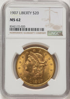 1907 $20 Liberty Brown Label Liberty Double Eagle NGC MS62