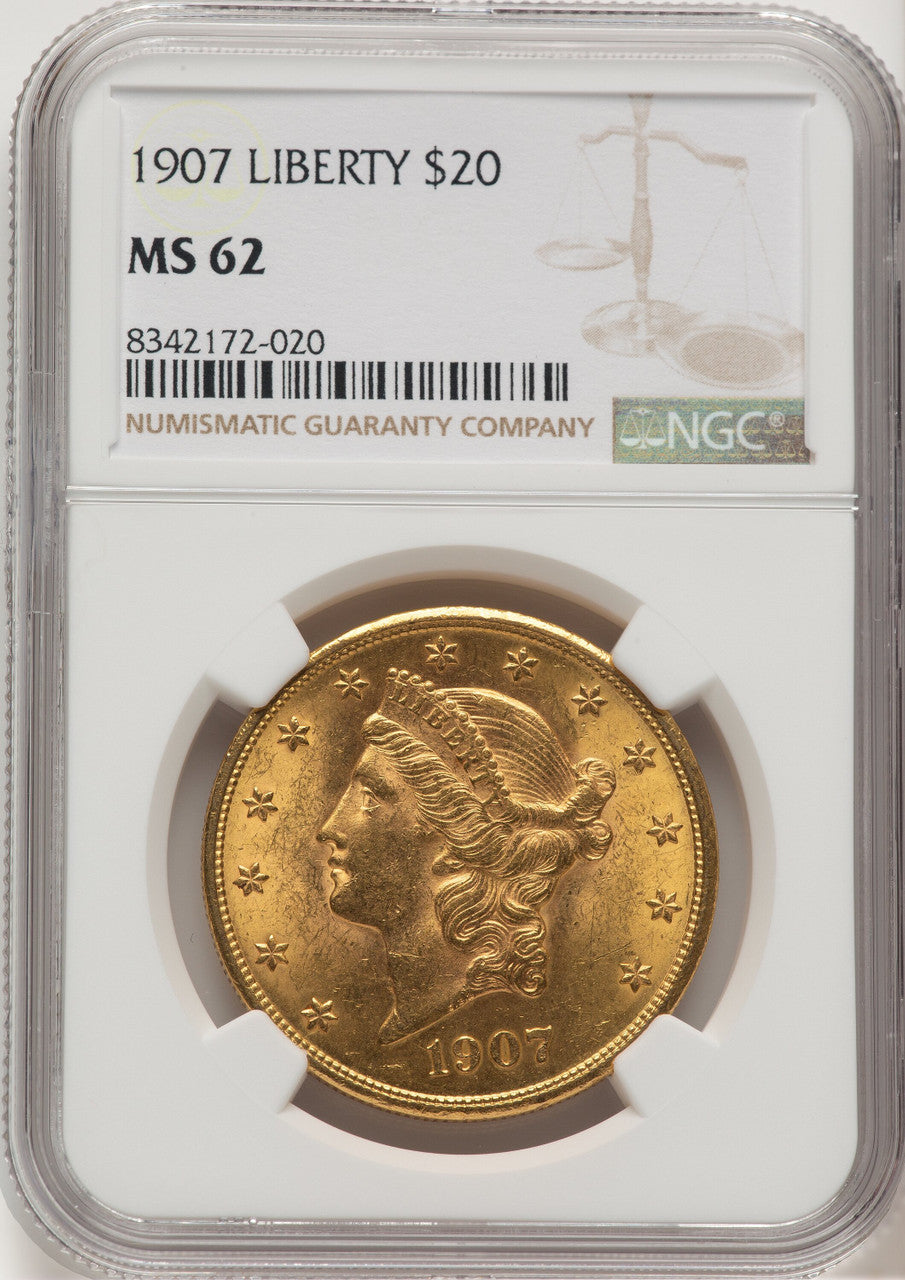 1907 $20 Liberty Brown Label Liberty Double Eagle NGC MS62