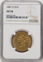 1847-O $10 Liberty Eagle NGC AU58