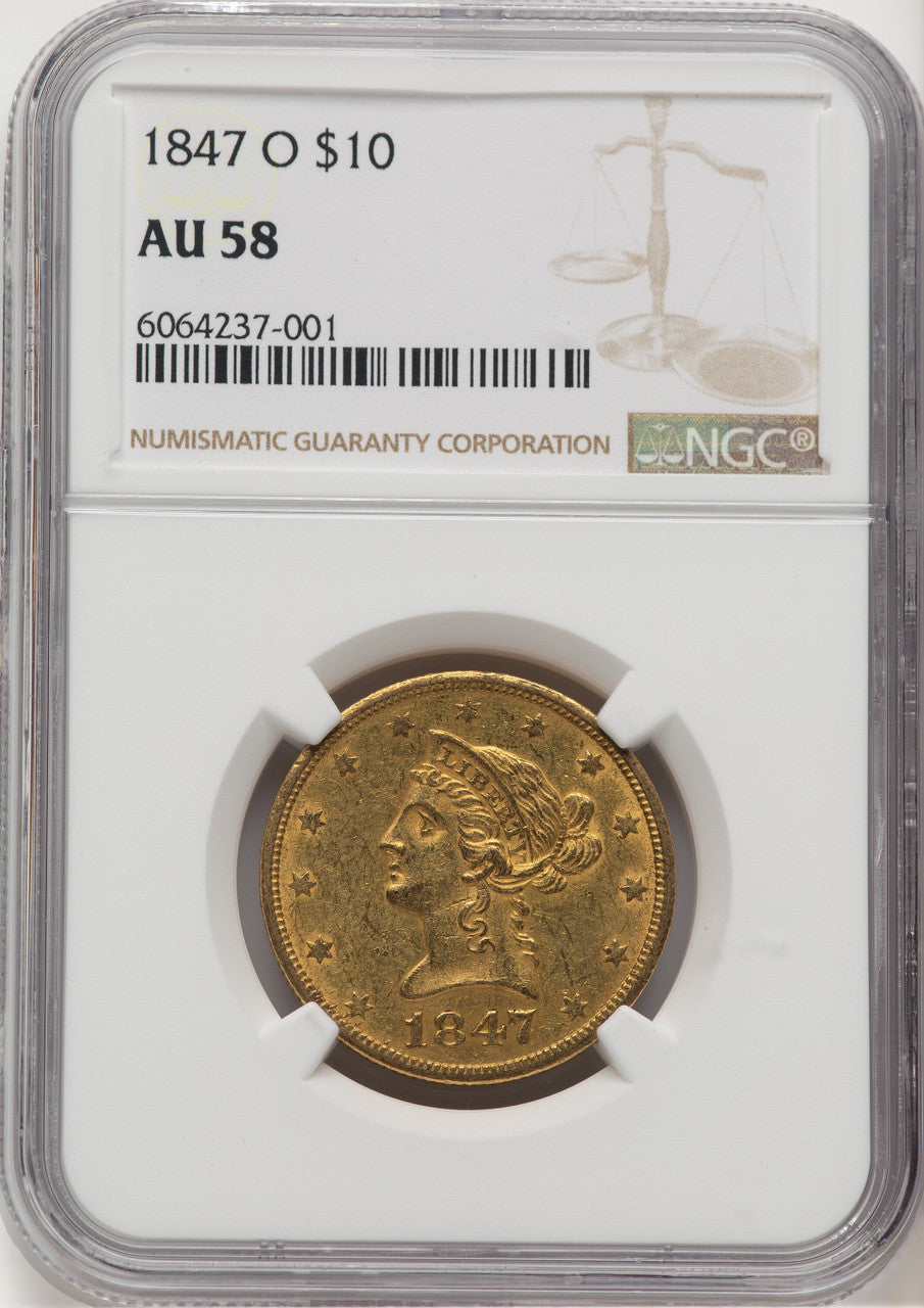 1847-O $10 Liberty Eagle NGC AU58