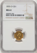 1855-O G$1 Gold Dollar NGC MS61