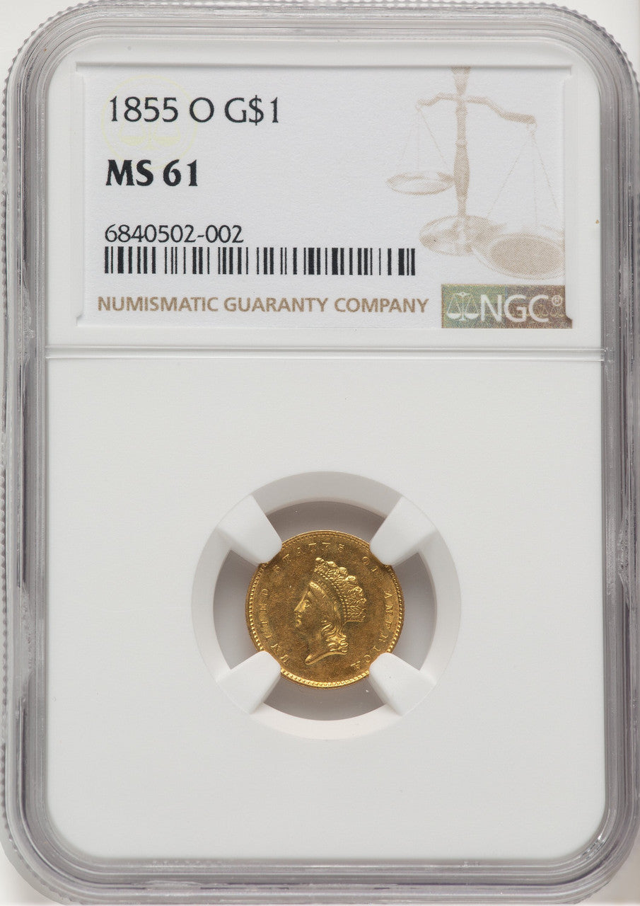 1855-O G$1 Gold Dollar NGC MS61