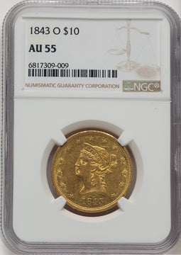 1843-O $10 Liberty Eagle NGC AU55 (777121010)