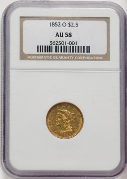 1852-O $2.50 Liberty Quarter Eagle NGC AU58