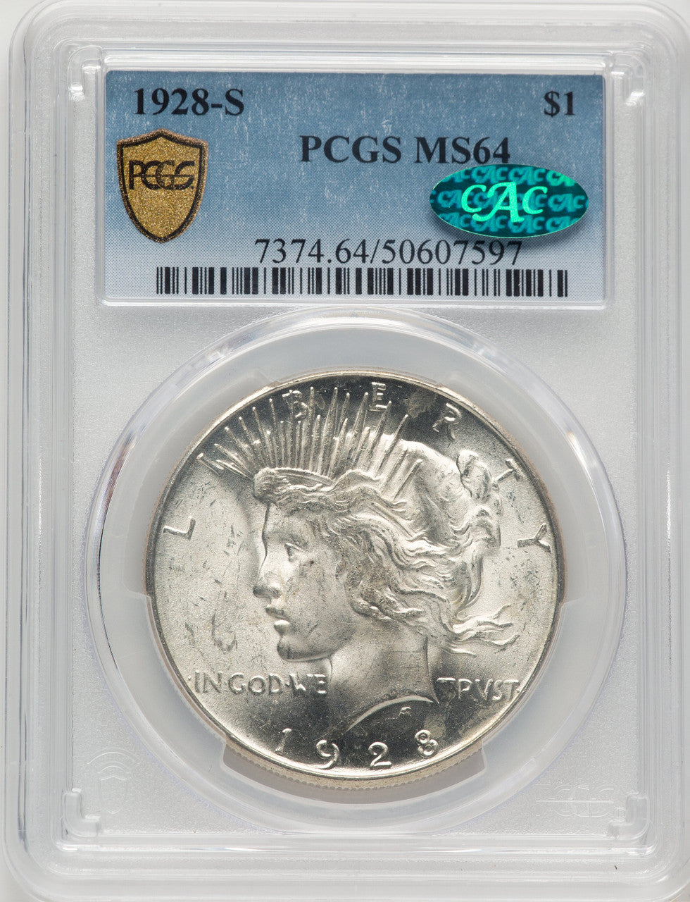 1928-S CAC Peace Dollar PCGS MS64