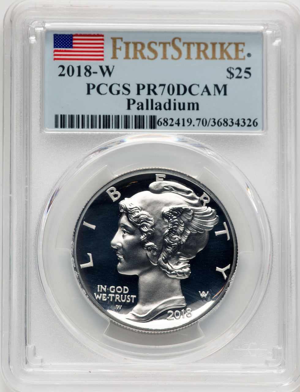2018-W Palladium Eagle 1 oz FS Flag PCGS PR70